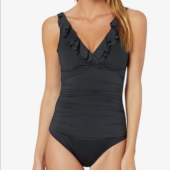 Lauren Ralph Lauren Beach Club Solid Ruffle Surplice One Piece - Women's - Picture 1 of 4